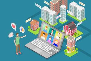 3D Isometric Flat Conceptual Illustration of Hybrid Work. vector