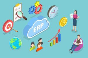 3D Isometric Flat Conceptual Illustration of Cloud ERP Service vector