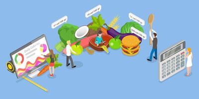 3D Isometric Flat Conceptual Illustration of Calorie Calculator. vector