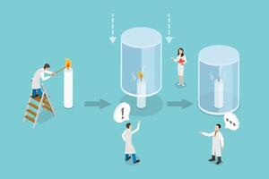 3D Isometric Flat Conceptual Illustration of Candle Burning Experiment vector