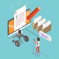 3D Isometric Flat Conceptual Illustration of Transcription Audio To Text vector
