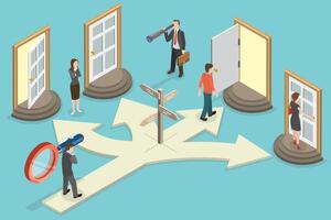3D Isometric Flat Conceptual Illustration of Finding The Right Path vector