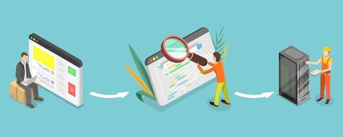 3D Isometric Flat Conceptual Illustration of Web Scraping vector