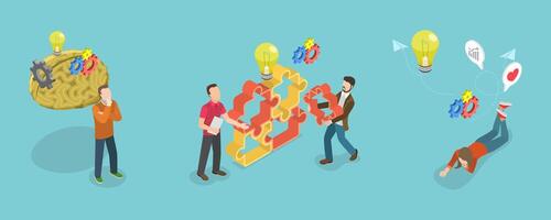 3D Isometric Flat Conceptual Illustration of Creative Thinking And Brainstorming vector