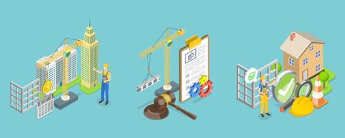 3D Isometric Flat Conceptual Illustration of Building Management vector