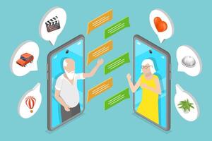 3D Isometric Flat Conceptual Illustration of Calling App For Seniors vector