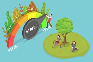 3D Isometric Flat Conceptual Illustration of Stress Level Reducing vector