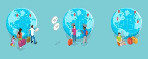 3D Isometric Flat Conceptual Illustration of International Migration vector
