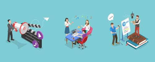 3D Isometric Flat Conceptual Illustration of Casting Calls vector