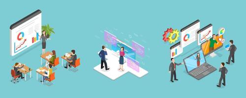 3D Isometric Flat Conceptual Illustration of Online Tech Courses vector
