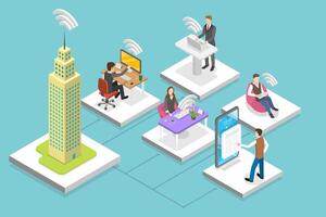 3D Isometric Flat Conceptual Illustration of Teleworking vector