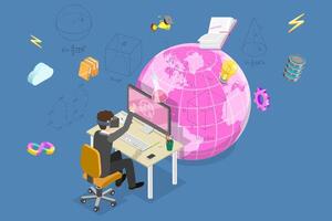 3D Isometric Flat Conceptual Illustration of Educating In The Metaverse. vector