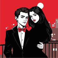 A man and woman in a suit and tie standing on a rooftop vector