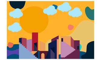 Flat Design Cityscape with Mountains vector