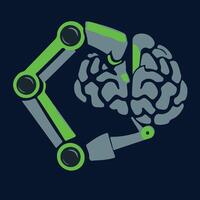 A robot arm holding a brain in its hand vector
