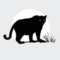 A black panther standing on the ground with grass in the background vector