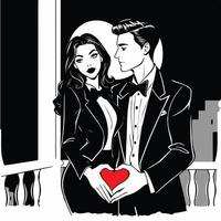 A man and woman in a tuxedo holding a heart vector