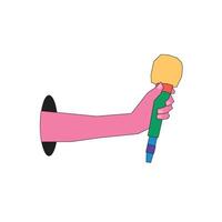 Illustration hand hold microphone unique design retro pop art vector
