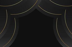 luxury Black curve curtain awards background with gold line. Abstract geometry background with modern and elegant concept. vector
