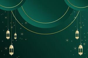 Elegant geometric Islamic background with lantern, circle shape and sparkling stars in luxury dark green color. Ramadan kareem background, eid mubarak, and celebration concept. vector