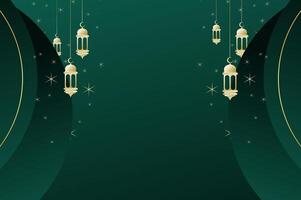 Elegant geometric Islamic background with lantern, circle shape and sparkling stars in luxury dark green color. Ramadan modish background, eid festival concept. vector