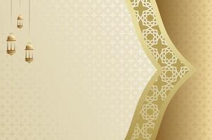 Elegant geometric Islamic ornament and background with lantern, arabic dome and pattern in luxury gold color. Ramadan kareem concept. vector