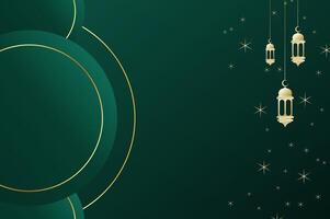 Elegant Islamic background with lantern, circle shape and sparkling stars in luxury dark green color. Ramadan kareem background, eid mubarak, and festival concept. vector