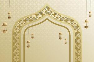 Elegant geometric Islamic ornament and background with lantern, arabic dome and pattern in luxury gold color. Ramadan kareem festival concept. vector