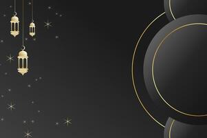 Elegant geometric Islamic background with lantern, circle shape and sparkling stars in luxury black color. Ramadan kareem and eid mubarak festival concept. vector