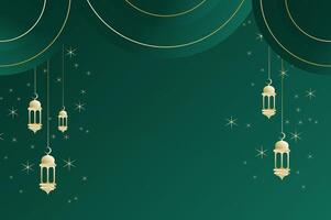 Elegant geometric Islamic background with lantern, circle shape and sparkling stars in luxury dark green color. Ramadan modish background, eid mubarak, and festival concept. vector