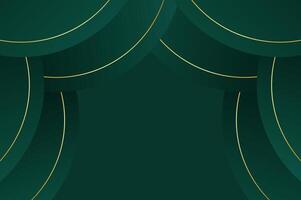 luxury Dark Green curve curtain awards background with gold line. Abstract geometry background with modern and elegant concept. vector