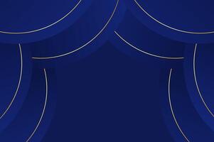 luxury Navy Blue curve curtain awards background with gold line. Abstract geometry background with modern and elegant concept. vector