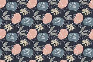 Seamless pattern with minimalist floral elements and abstract shapes in soft blush and blue tones vector