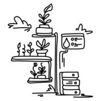 illustration of an indoor vertical farm with plants growing on multiple levels, showcasing sustainable agriculture and innovative food production vector