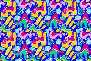 Seamless pattern reminiscent of children's art, with colorful shapes and playful doodles vector