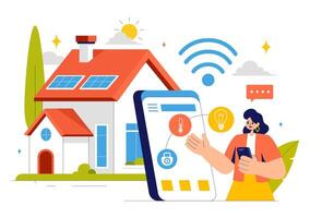 Illustration of a Modern Smart Home with AI Automation and Wireless Control vector
