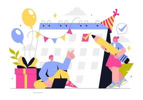 Party and Event Planning Illustration with Timetable and Decoration Setup vector
