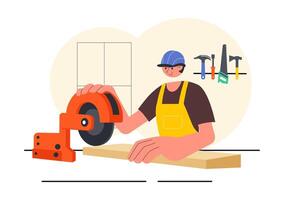 Carpentry and Woodworking Illustration with Tools, Timber, and a Workbench vector
