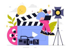 Editing and Production Illustration with Film Shooting and Directing Elements vector
