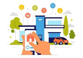 Home Automation Concept with Smartphone-Controlled Electronic Devices in a Flat Background vector