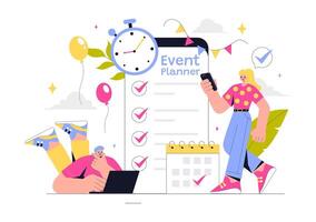 Event Planning and Coordination Illustration with Timeline and Task List vector