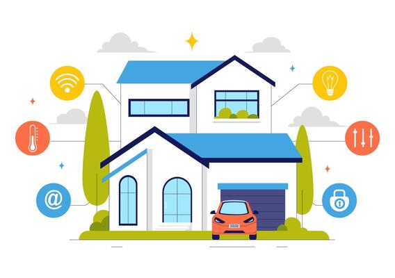 Illustration of a Smart Home with Wireless Automation System and Connected Devices