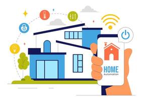 Wireless Home Automation Illustration with Smart Devices and Internet Control vector