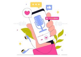 Online Broadcasting Illustration with a Host, Guest, and Professional Audio Gear vector