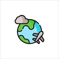 A plane flying around the earth with clouds vector