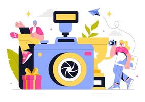 Illustration of a Professional Camera and Equipment for Capturing Travel and Adventure in a Flat Style vector
