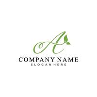 Initial Letter A With Leaf Luxury Logo. Green leaf logo Template Design. vector