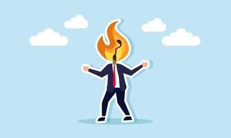 Businessman with a burning matchstick head, illustration of not thinking calmly when facing business problems vector