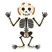Cute cartoon skeleton with playful expression, arms raised in cheerful pose, perfect for Halloween or educational themes vector