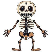 cartoon skeleton with cheerful expression, featuring exaggerated features and playful design. Ideal for Halloween or educational themes vector